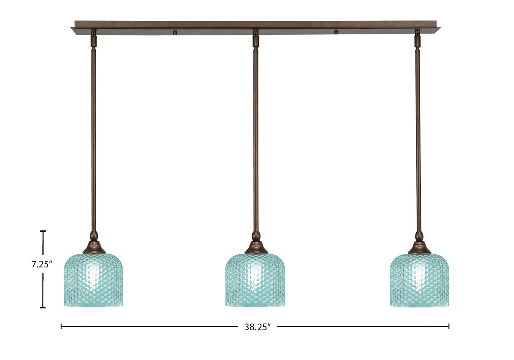 Stem Three Light Linear Pendalier in Bronze with Turquoise Textured Shade