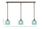 Stem Three Light Linear Pendalier in Bronze with Turquoise Textured Shade