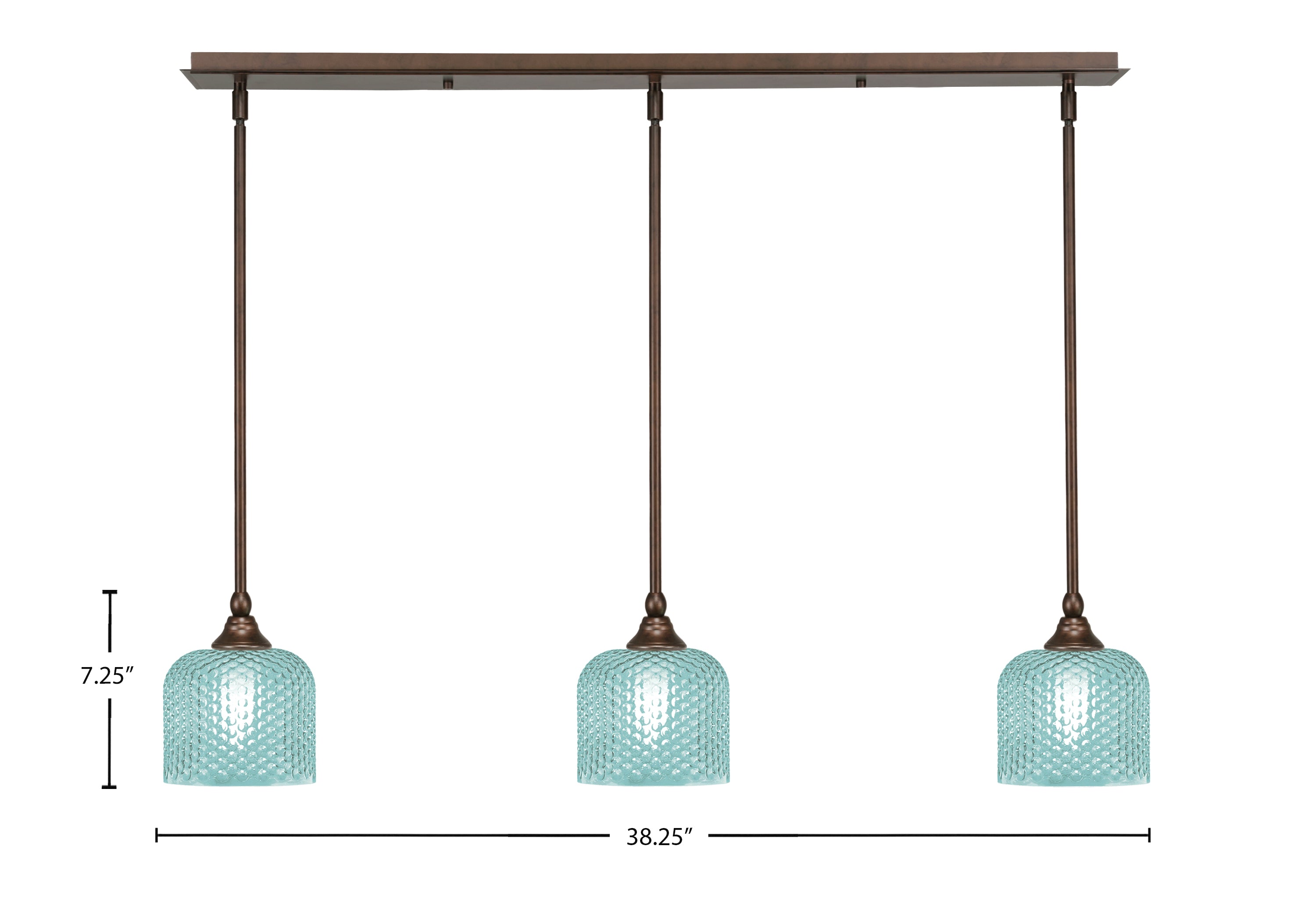 Stem Three Light Linear Pendalier in Bronze with Turquoise Textured Shade