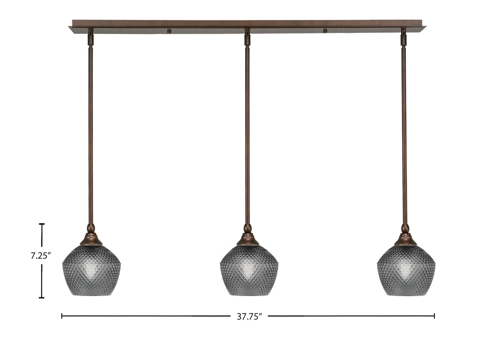 Stem Three Light Linear Pendalier in Bronze with Smoke Textured Shade
