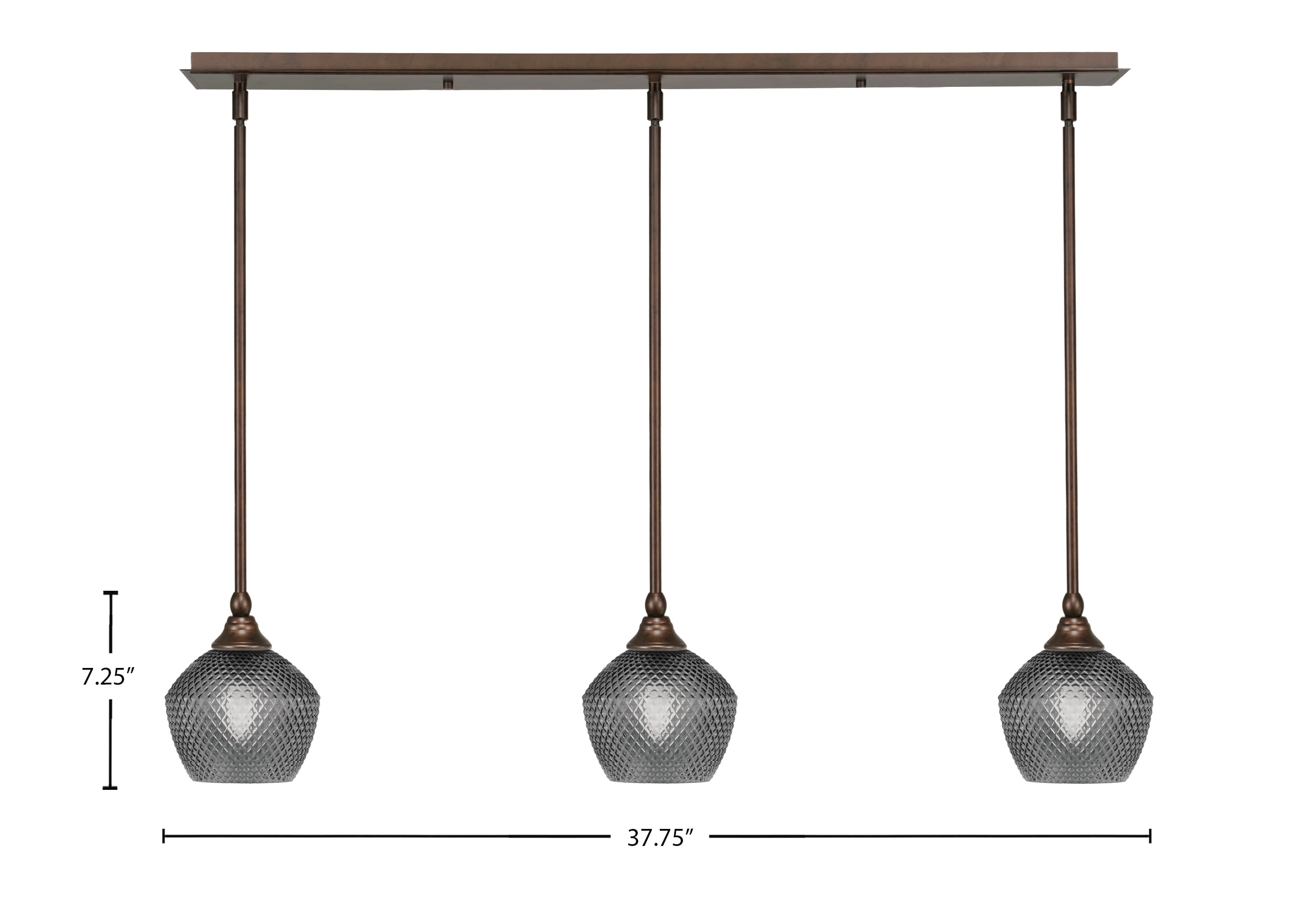 Stem Three Light Linear Pendalier in Bronze with Smoke Textured Shade
