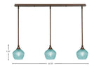 Stem Three Light Linear Pendalier in Bronze with Turquoise Textured Shade