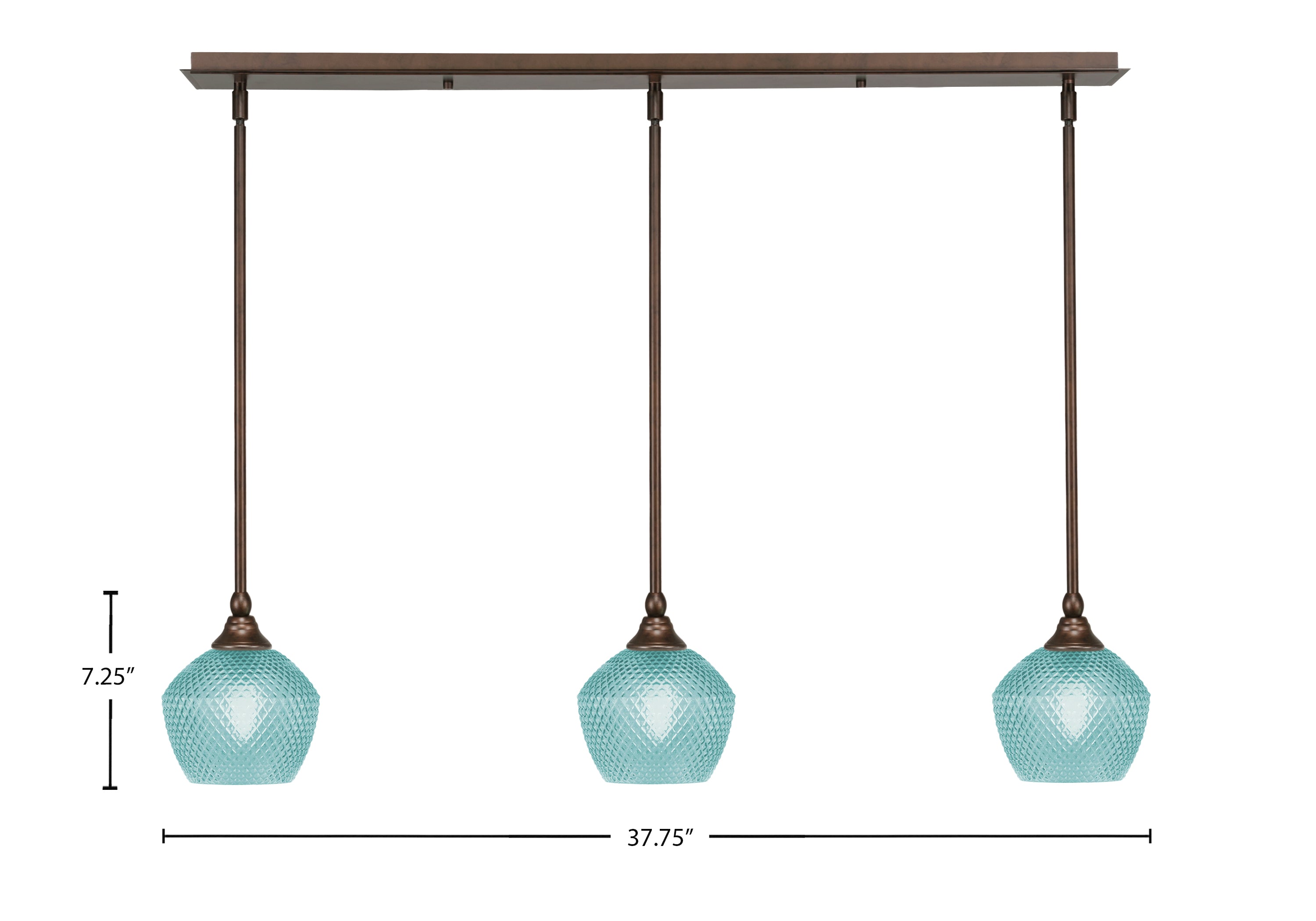 Stem Three Light Linear Pendalier in Bronze with Turquoise Textured Shade