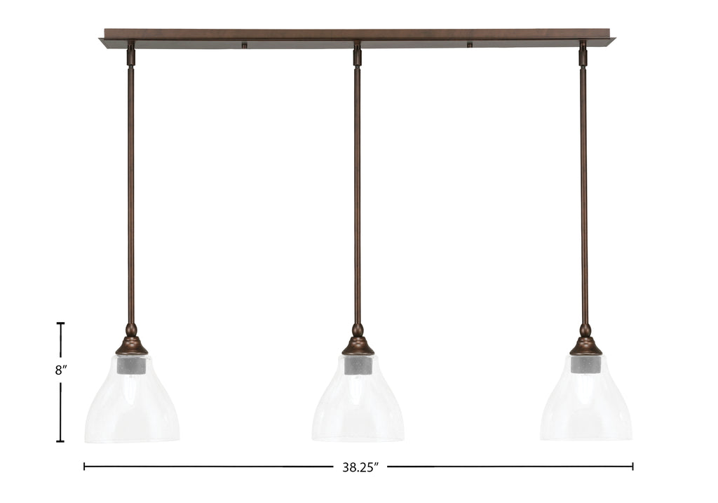 Stem Three Light Linear Pendalier in Bronze with Clear Bubble Shade