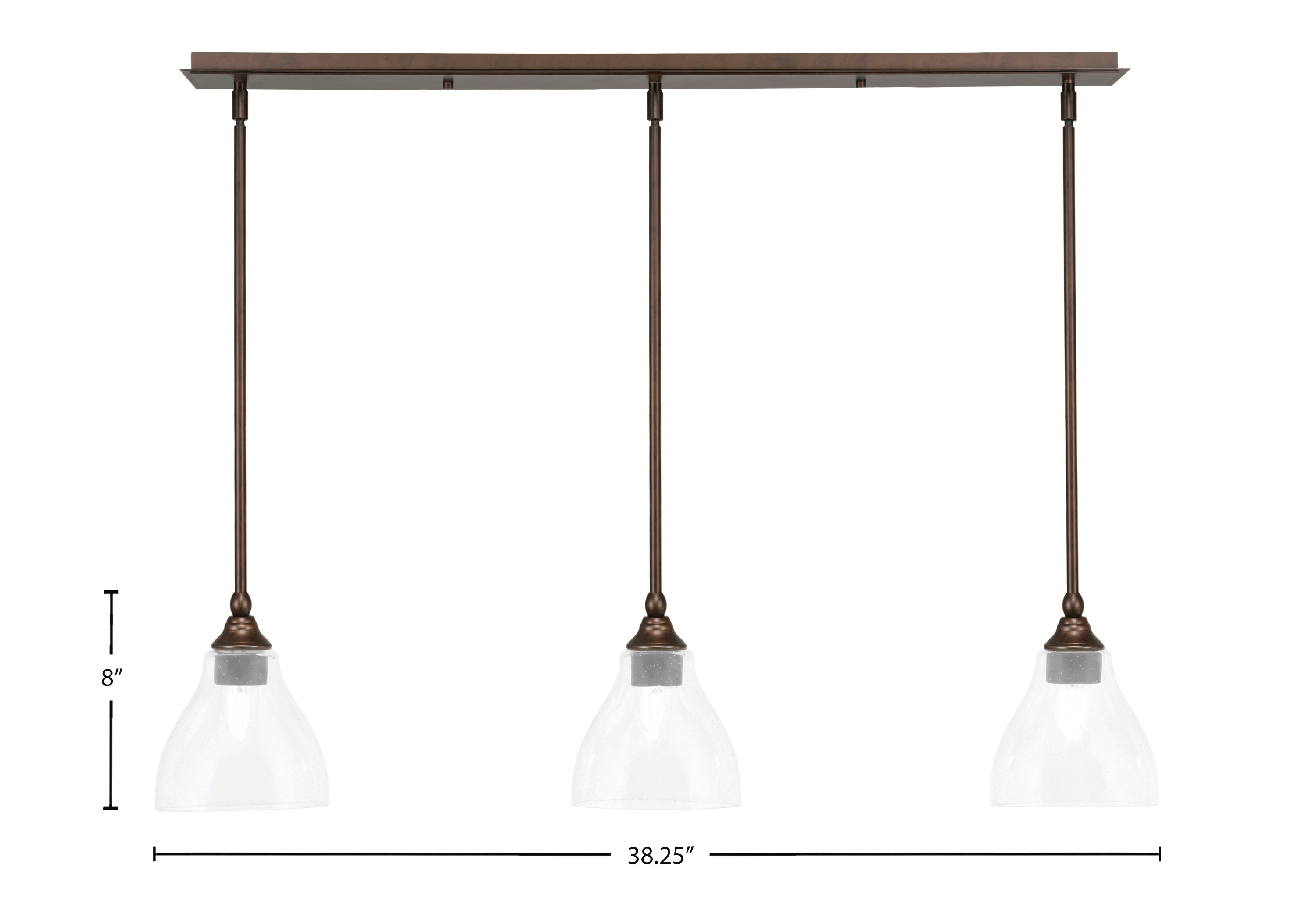 Stem Three Light Linear Pendalier in Bronze with Clear Bubble Shade