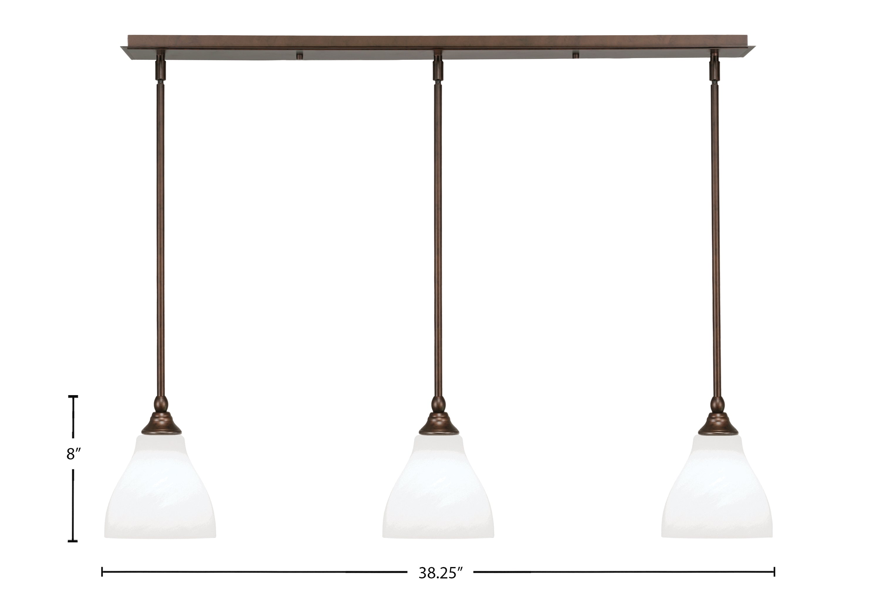Stem Three Light Linear Pendalier in Bronze with White Marble Shade