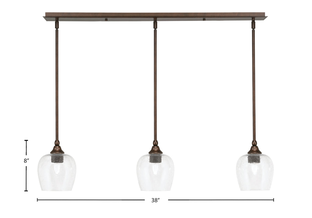 Stem Three Light Linear Pendalier in Bronze with Clear Bubble Shade