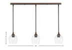 Stem Three Light Linear Pendalier in Bronze with Clear Bubble Shade