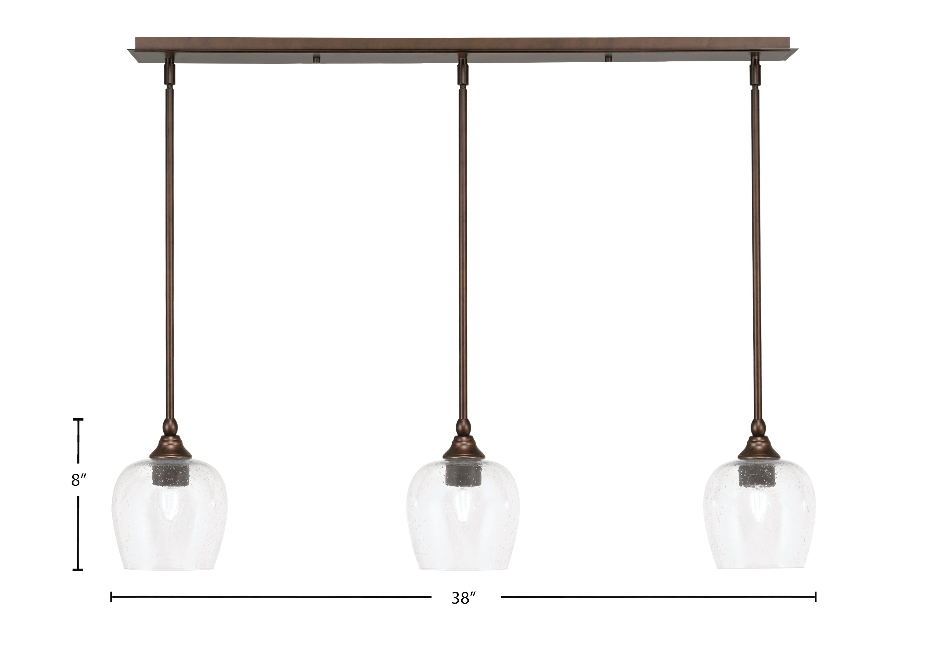 Stem Three Light Linear Pendalier in Bronze with Clear Bubble Shade