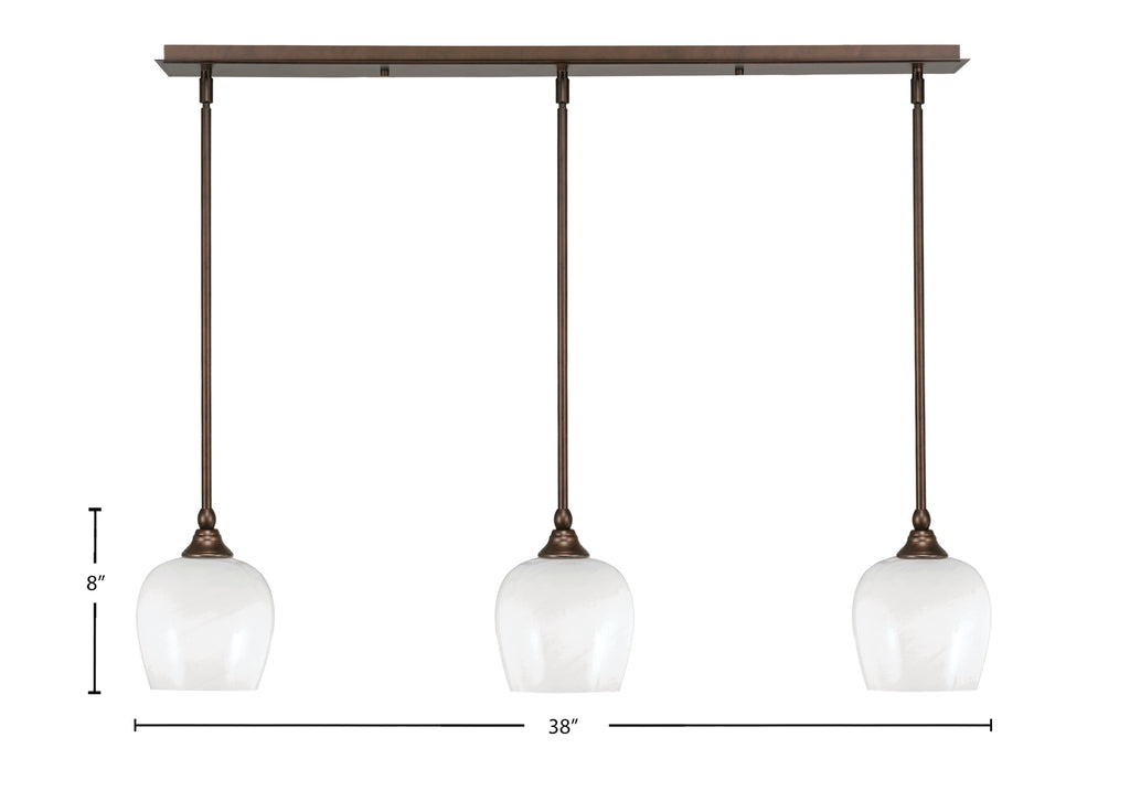 Stem Three Light Linear Pendalier in Bronze with White Marble Shade