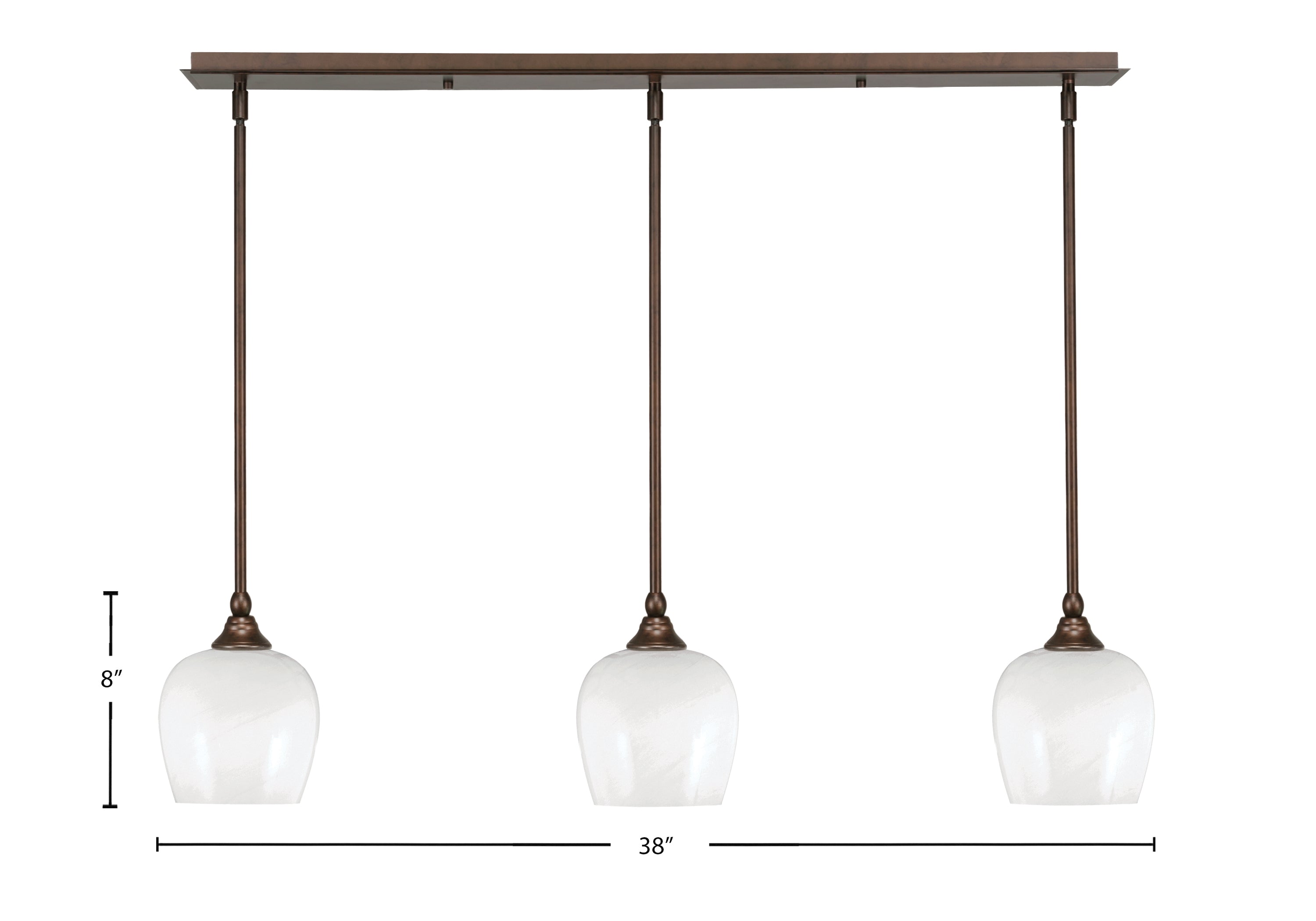 Stem Three Light Linear Pendalier in Bronze with White Marble Shade