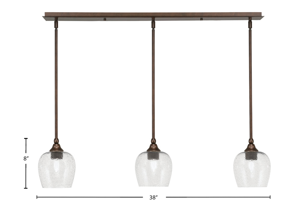 Stem Three Light Linear Pendalier in Bronze with Smoke Bubble Shade