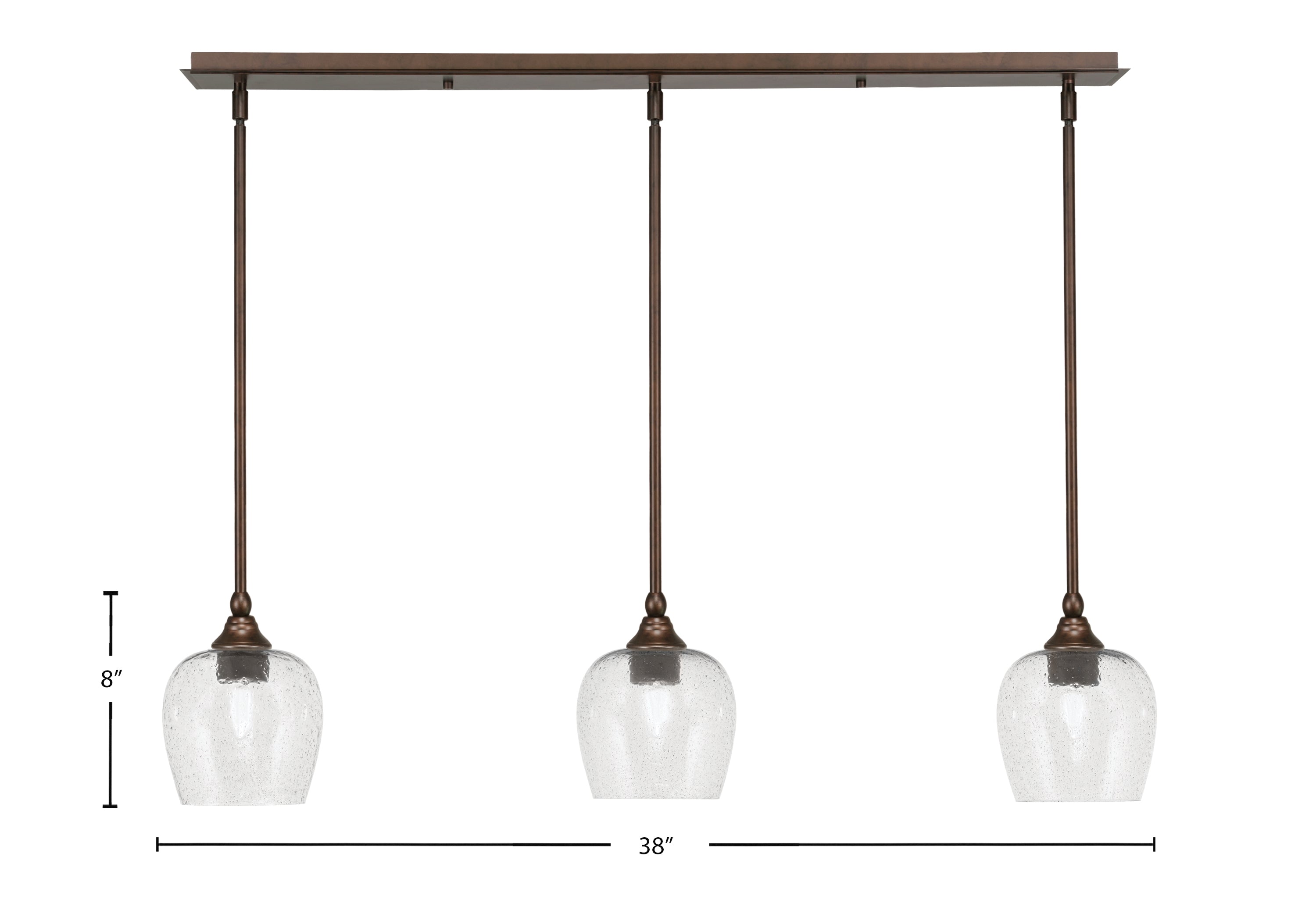 Stem Three Light Linear Pendalier in Bronze with Smoke Bubble Shade