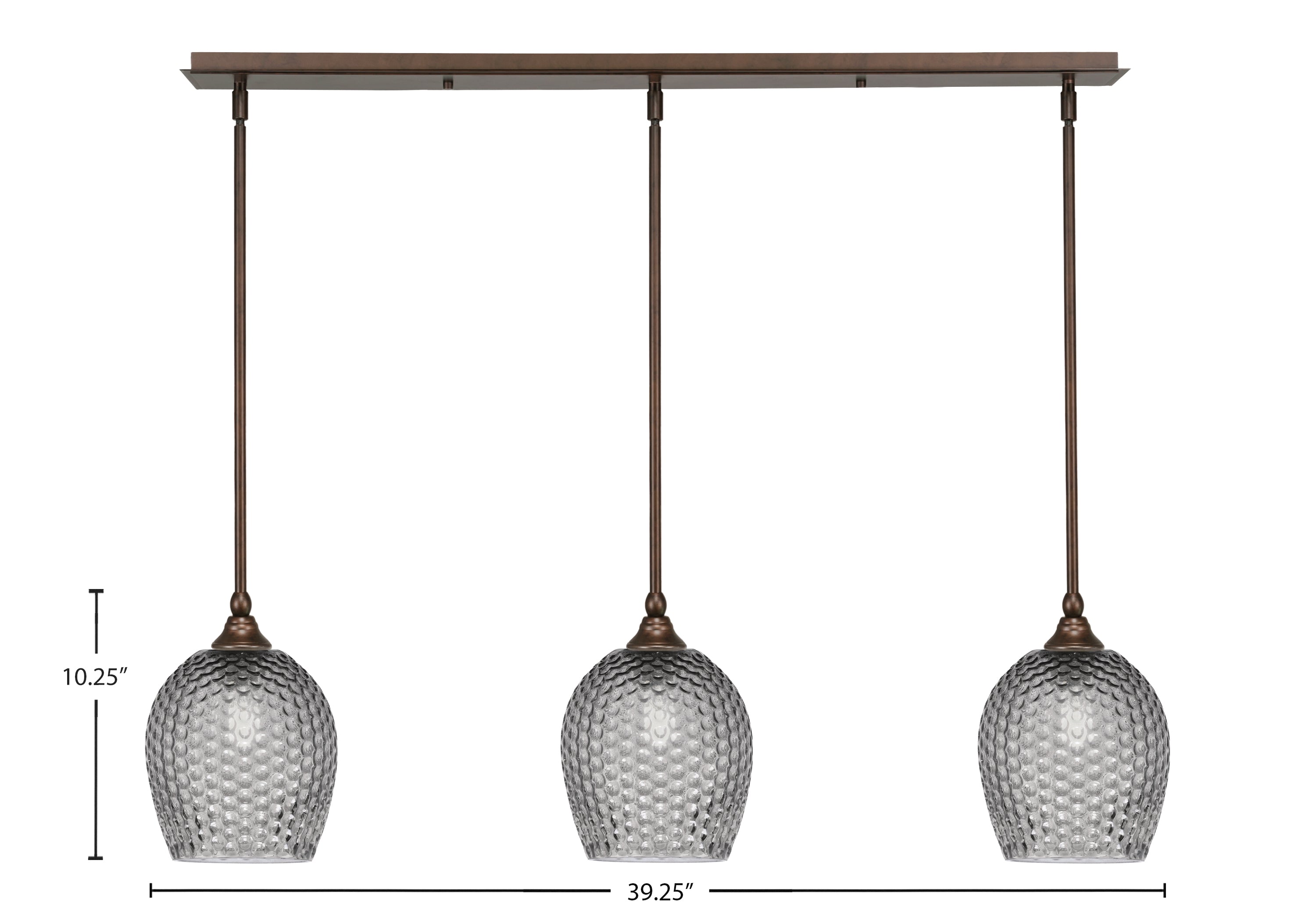 Stem Three Light Linear Pendalier in Bronze with Smoke Textured Shade