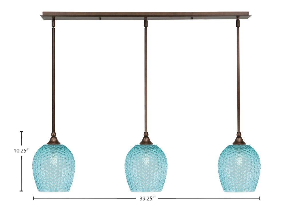 Stem Three Light Linear Pendalier in Bronze with Turquoise Textured Shade
