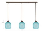 Stem Three Light Linear Pendalier in Bronze with Turquoise Textured Shade