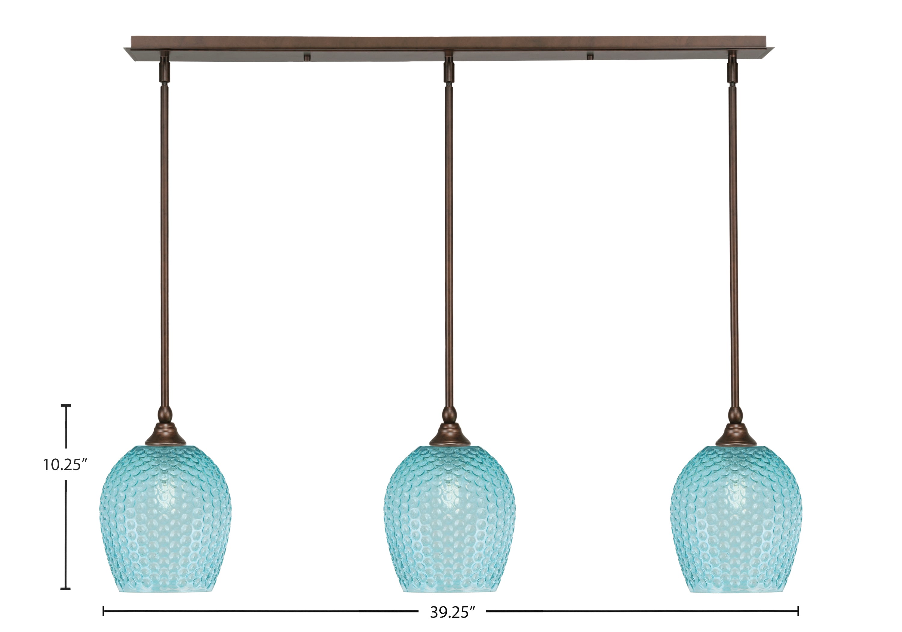 Stem Three Light Linear Pendalier in Bronze with Turquoise Textured Shade