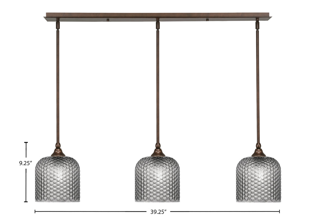 Stem Three Light Linear Pendalier in Bronze with Smoke Textured Shade