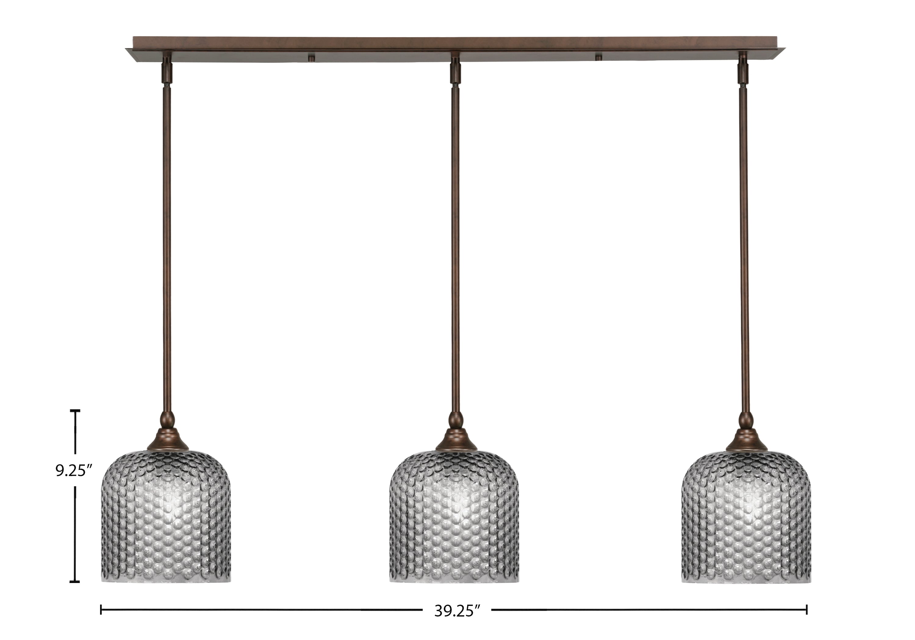 Stem Three Light Linear Pendalier in Bronze with Smoke Textured Shade