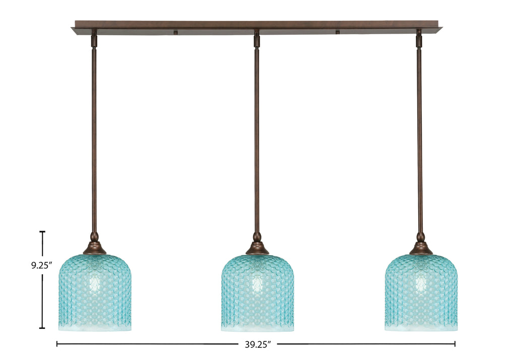 Stem Three Light Linear Pendalier in Bronze with Turquoise Textured Shade