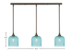 Stem Three Light Linear Pendalier in Bronze with Turquoise Textured Shade
