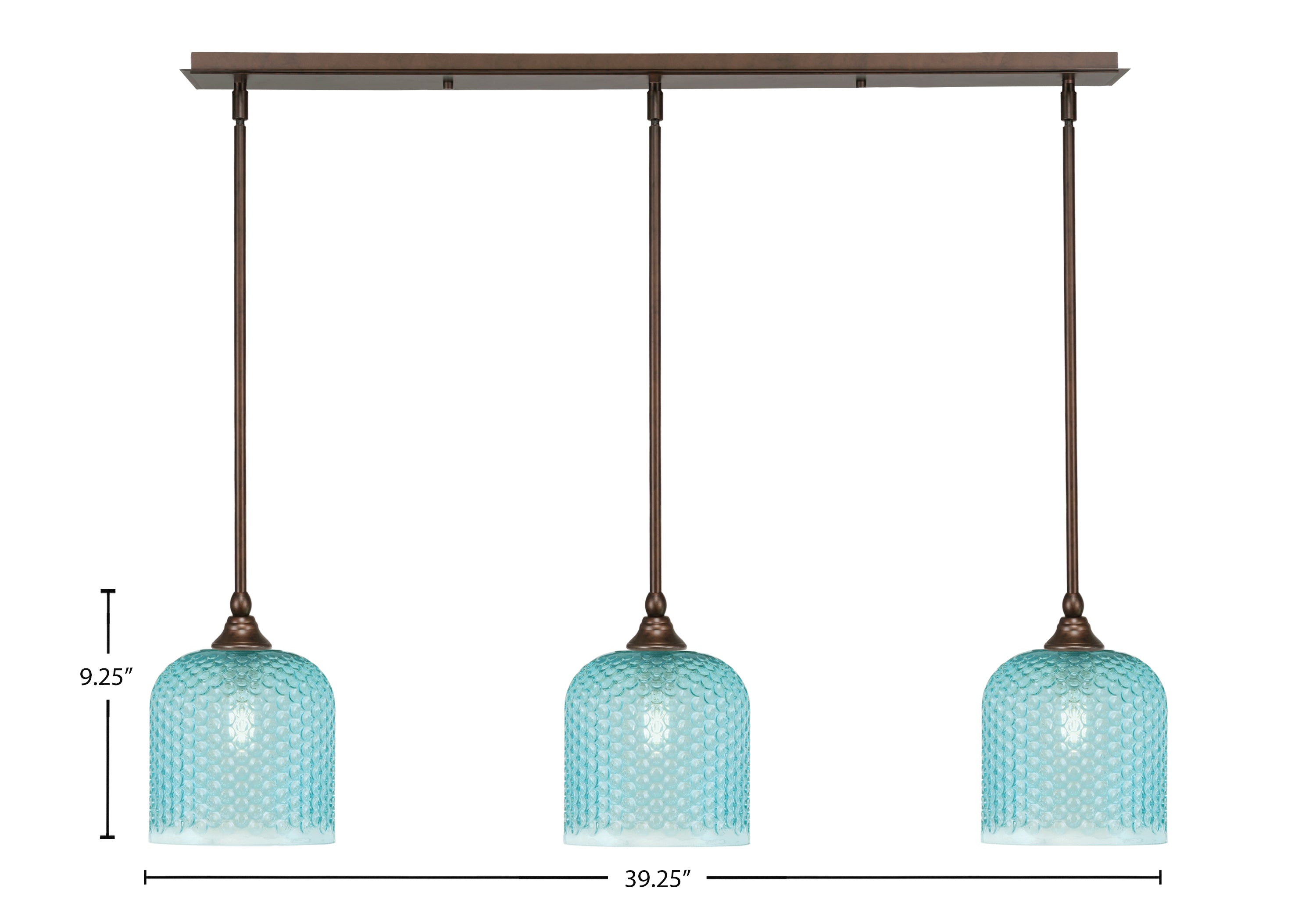 Stem Three Light Linear Pendalier in Bronze with Turquoise Textured Shade