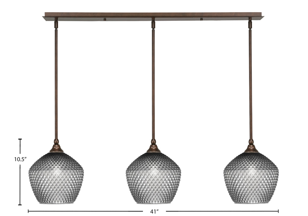 Stem Three Light Linear Pendalier in Bronze with Smoke Textured Shade