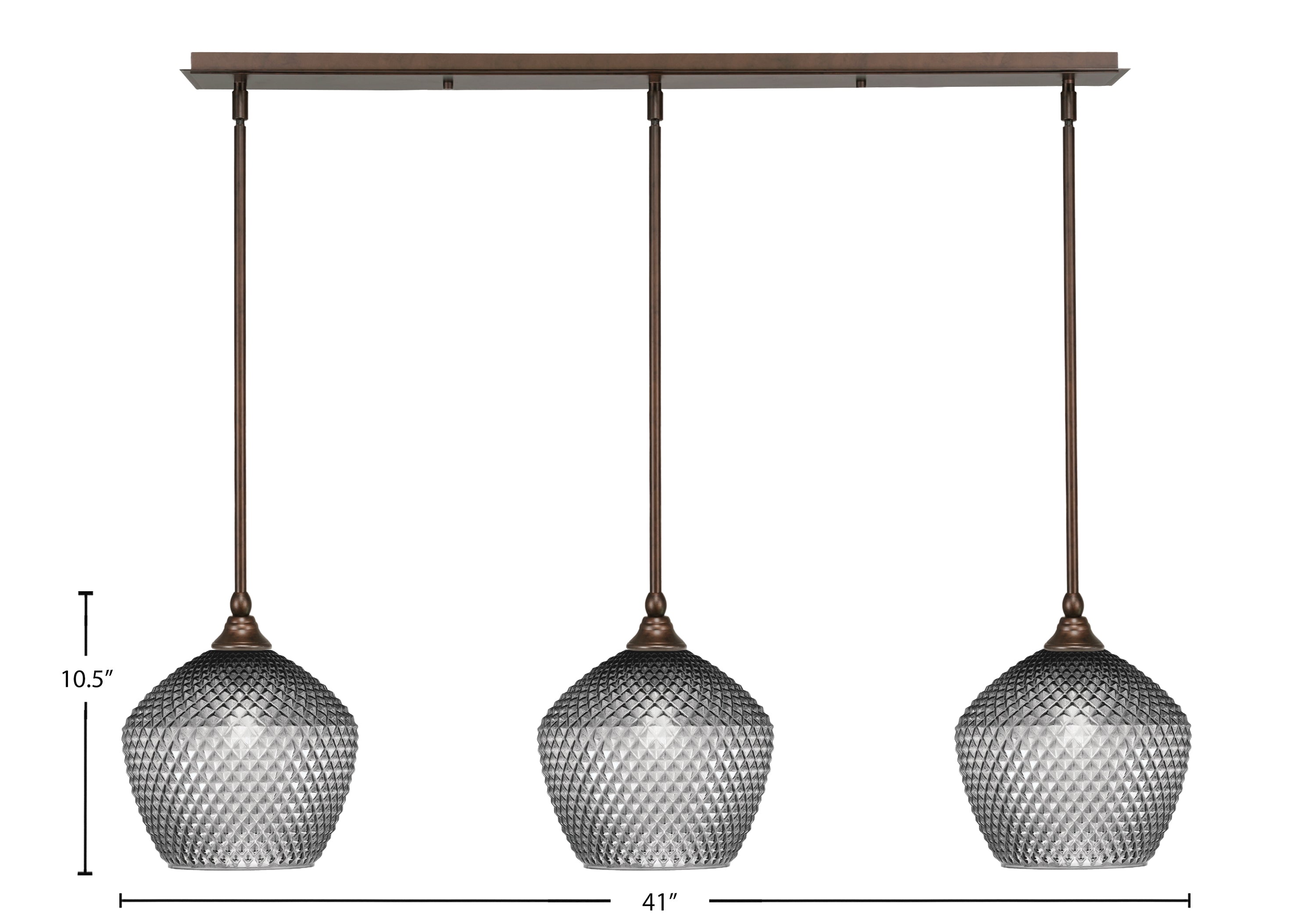 Stem Three Light Linear Pendalier in Bronze with Smoke Textured Shade