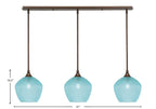 Stem Three Light Linear Pendalier in Bronze with Turquoise Textured Shade