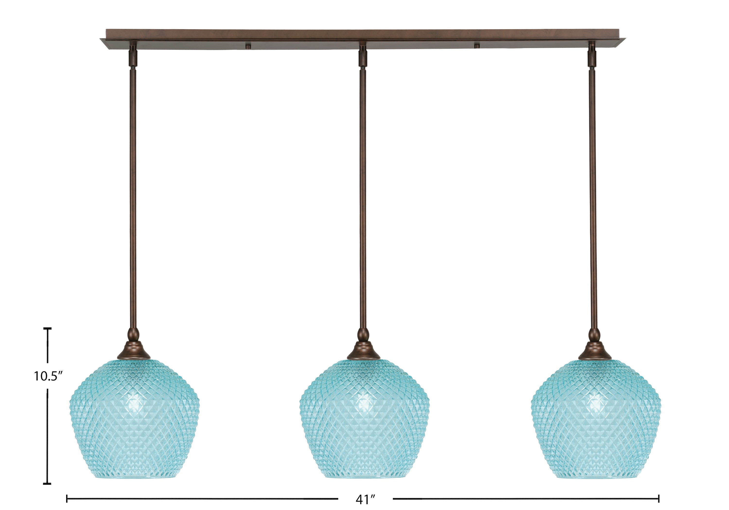 Stem Three Light Linear Pendalier in Bronze with Turquoise Textured Shade