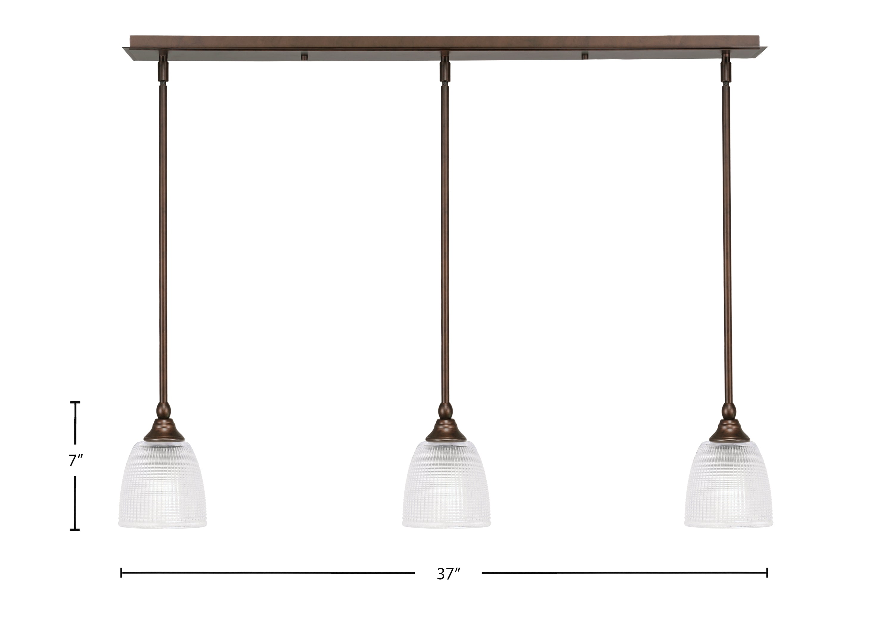 Stem Three Light Linear Pendalier in Bronze with Clear Ribbed Shade