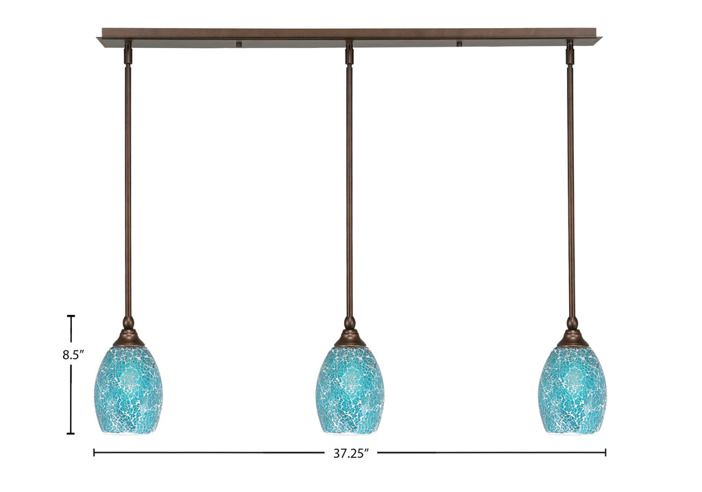 Any Three Light Linear Pendalier in Bronze with 5" Turquoise Fusion Shade