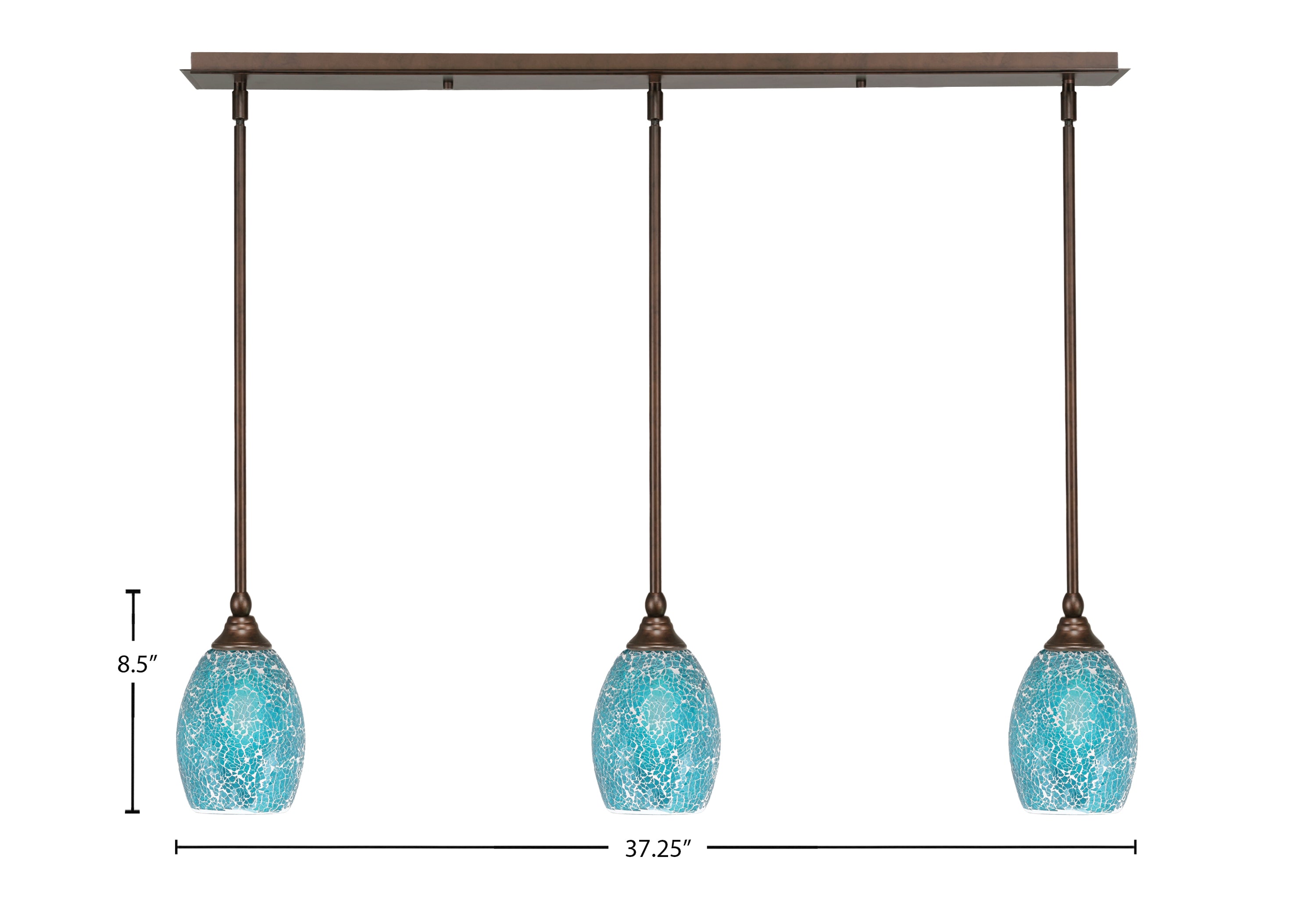 Any Three Light Linear Pendalier in Bronze with 5" Turquoise Fusion Shade