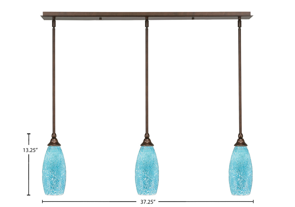 Any Three Light Linear Pendalier in Bronze with 5.5" Turquoise Fusion Shade