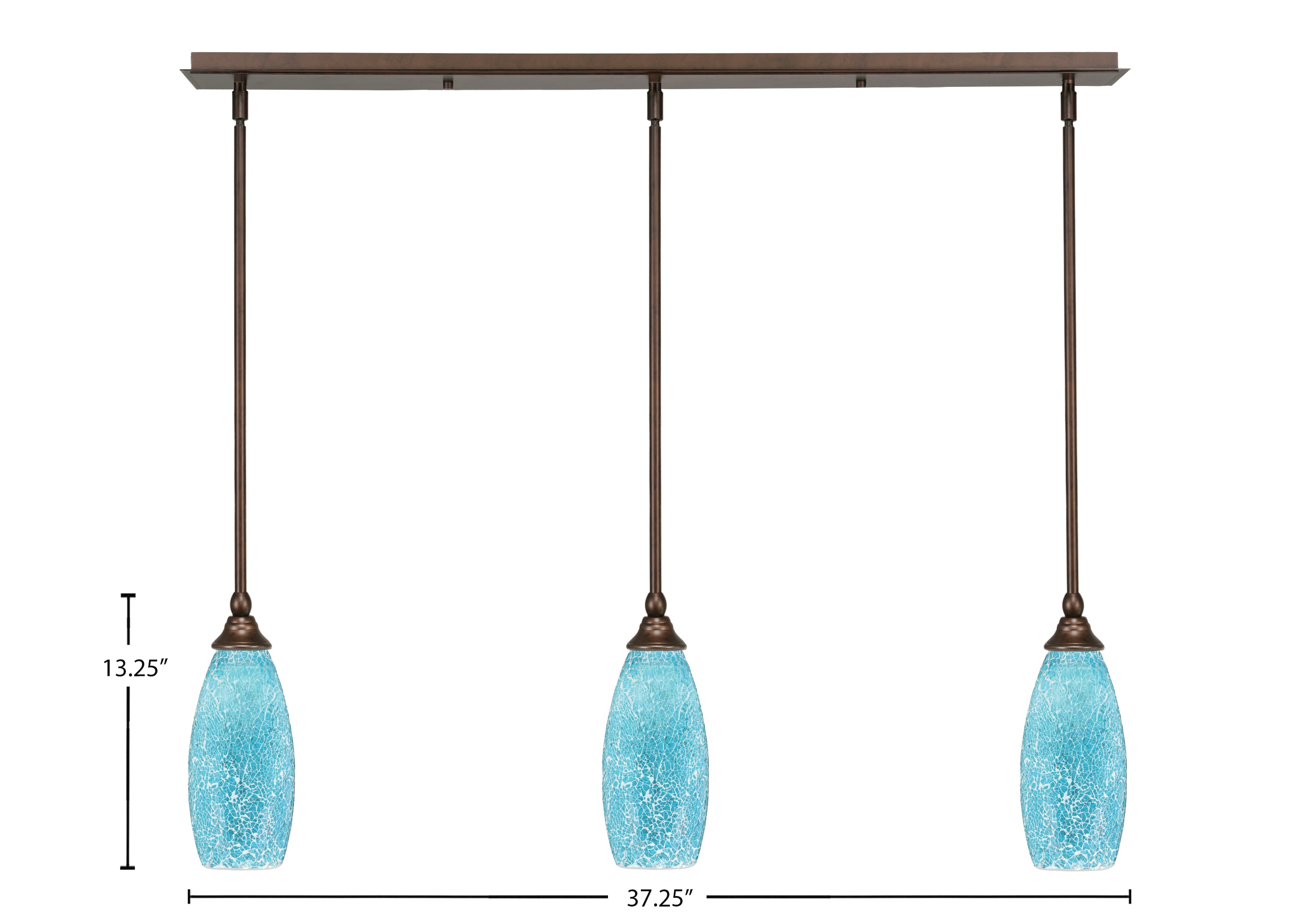 Any Three Light Linear Pendalier in Bronze with 5.5" Turquoise Fusion Shade