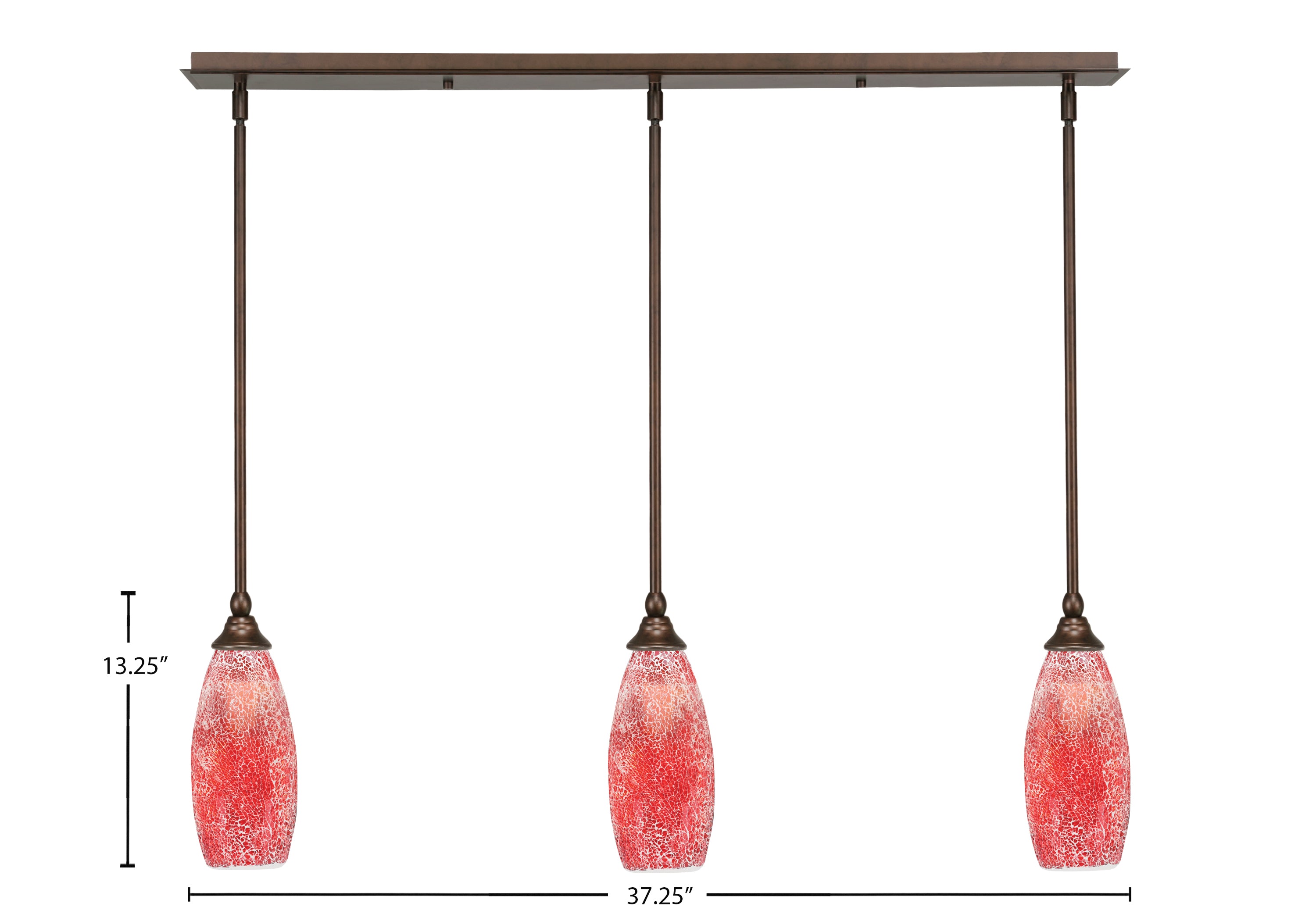 Any Three Light Linear Pendalier in Bronze with 5.5" Red Fusion Shade