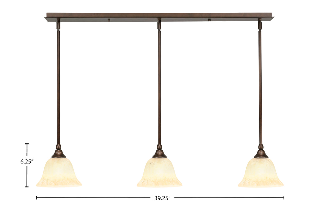 Any Three Light Linear Pendalier in Bronze with 7" Italian Marble Shade