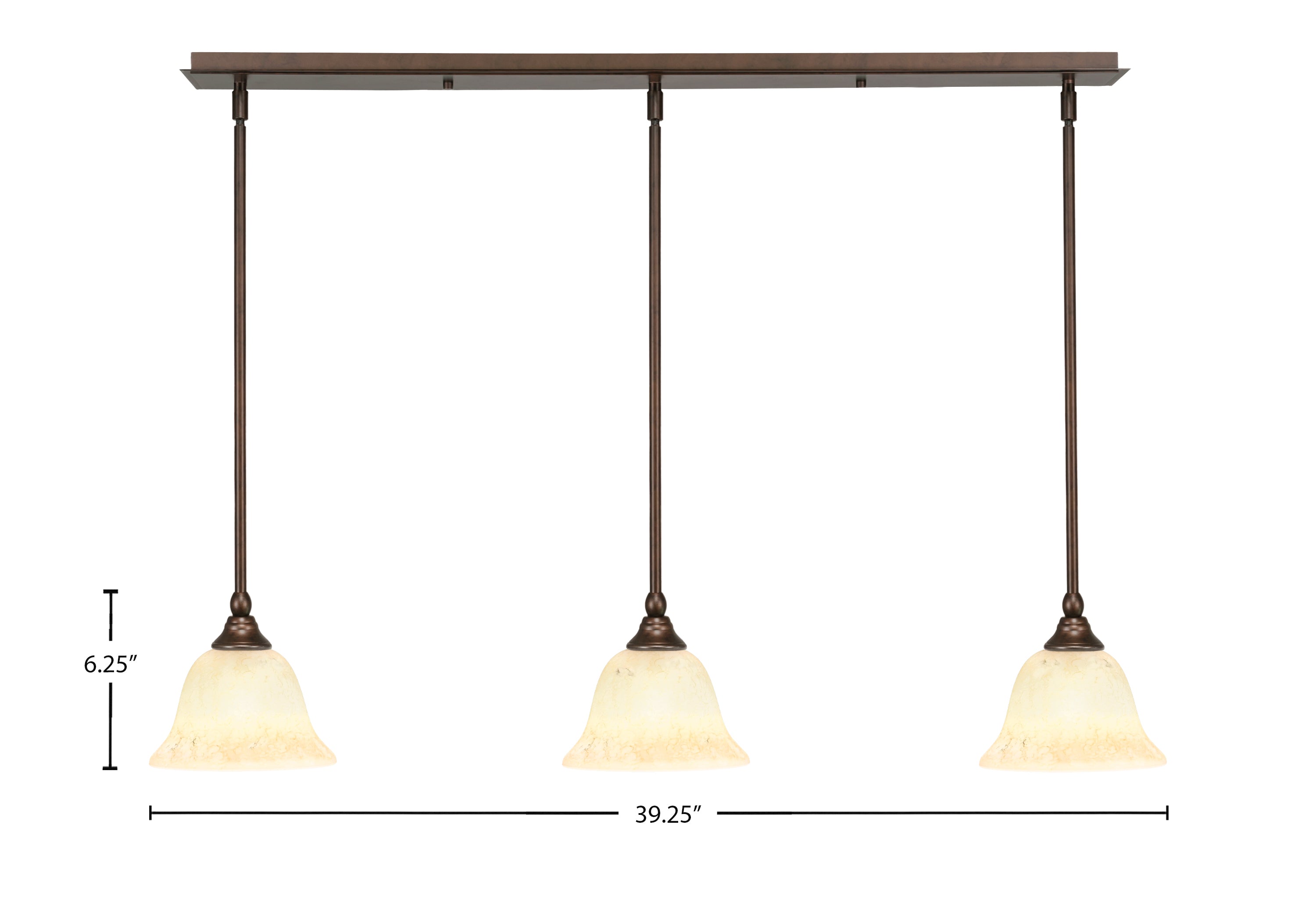 Any Three Light Linear Pendalier in Bronze with 7" Italian Marble Shade