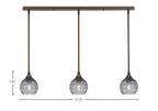 Stem Three Light Linear Pendalier in Bronze with Smoke Ribbed Shade