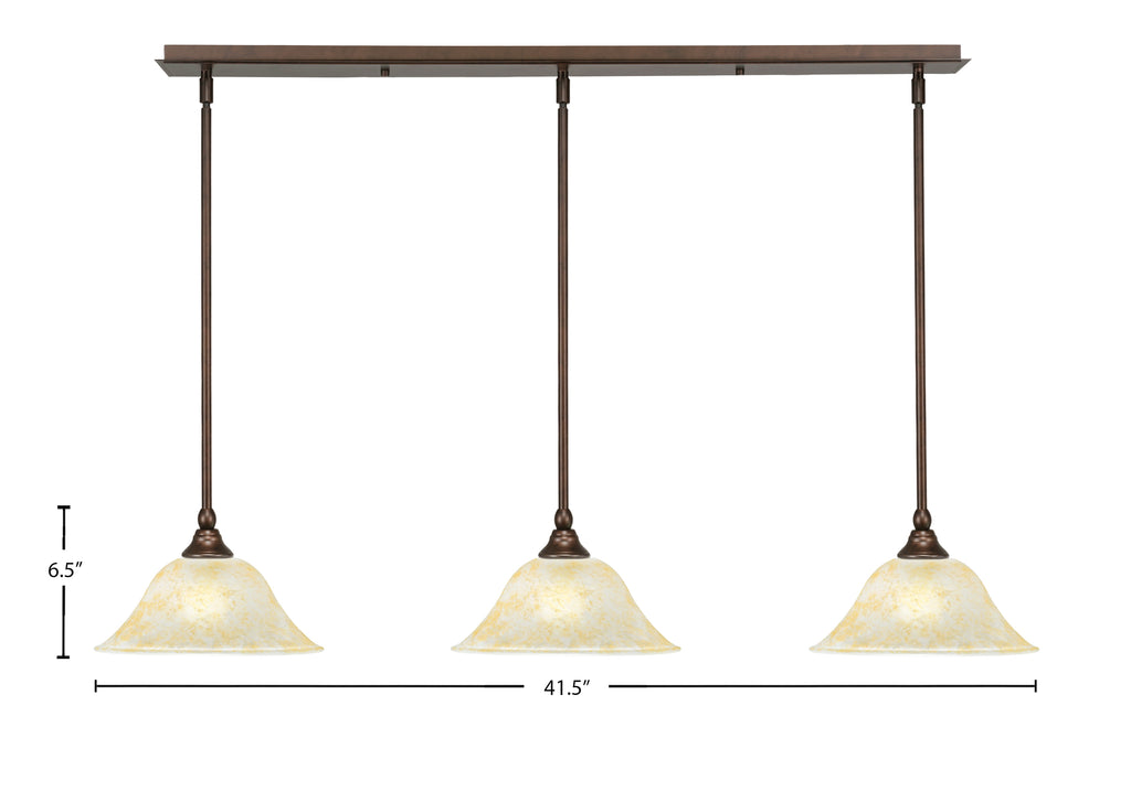 Any Three Light Linear Pendalier in Bronze with 10" Amber Marble Shade