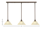 Any Three Light Linear Pendalier in Bronze with 10" Amber Marble Shade