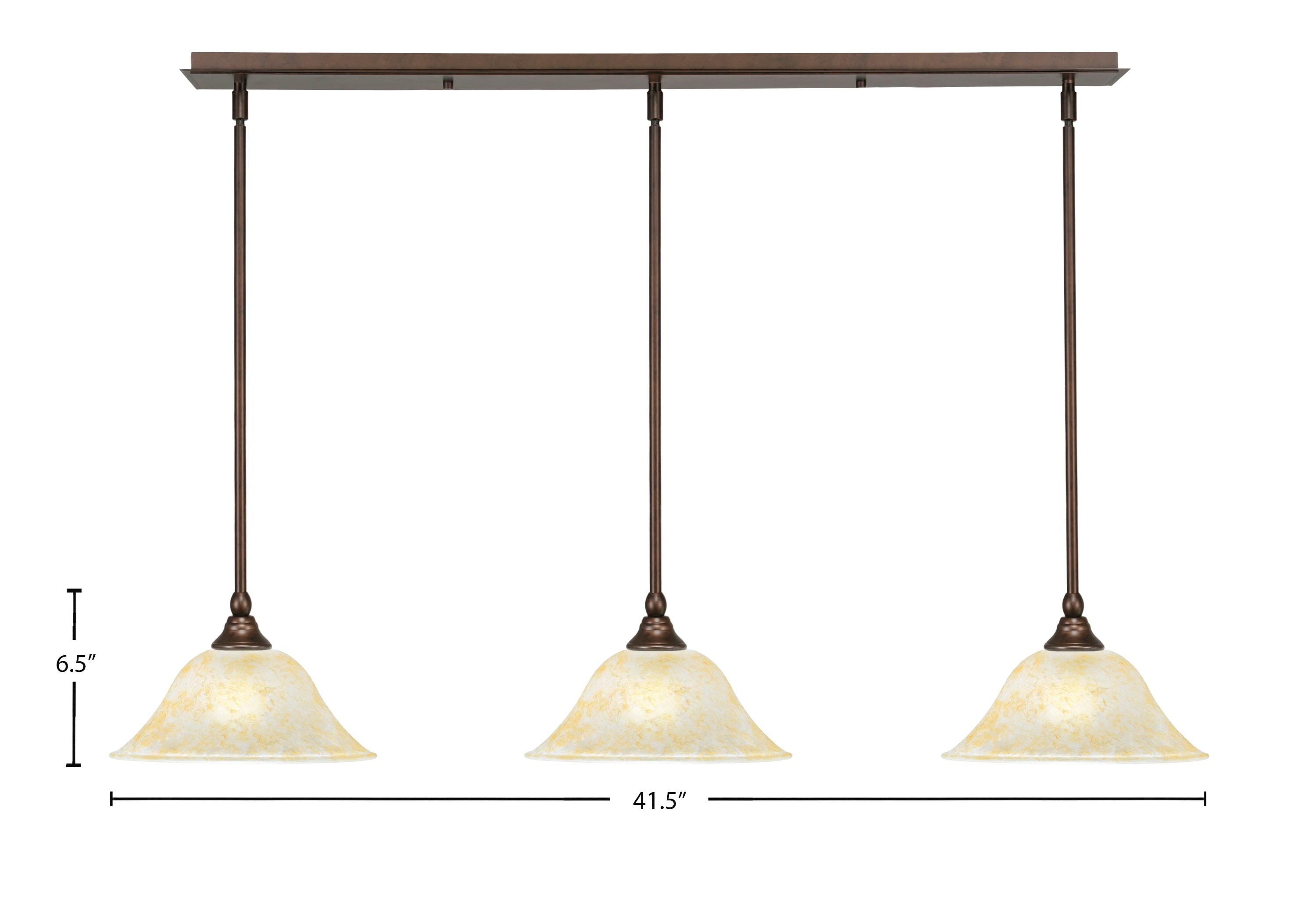 Any Three Light Linear Pendalier in Bronze with 10" Amber Marble Shade