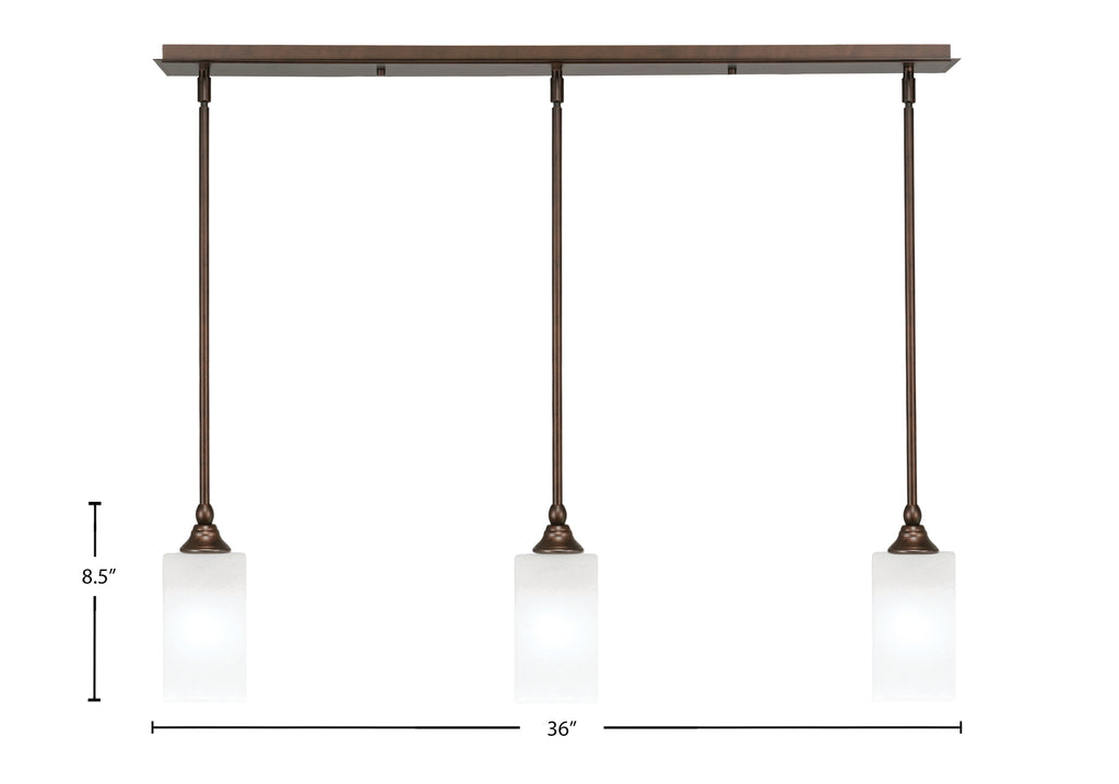 Stem Three Light Linear Pendalier in Bronze with Square White Marble Shade