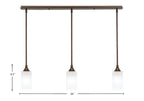 Stem Three Light Linear Pendalier in Bronze with Square White Marble Shade