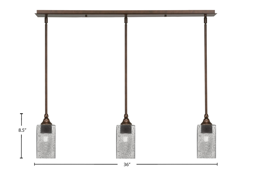 Stem Three Light Linear Pendalier in Bronze with Square Smoke Bubble Shade
