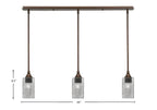 Stem Three Light Linear Pendalier in Bronze with Square Smoke Bubble Shade