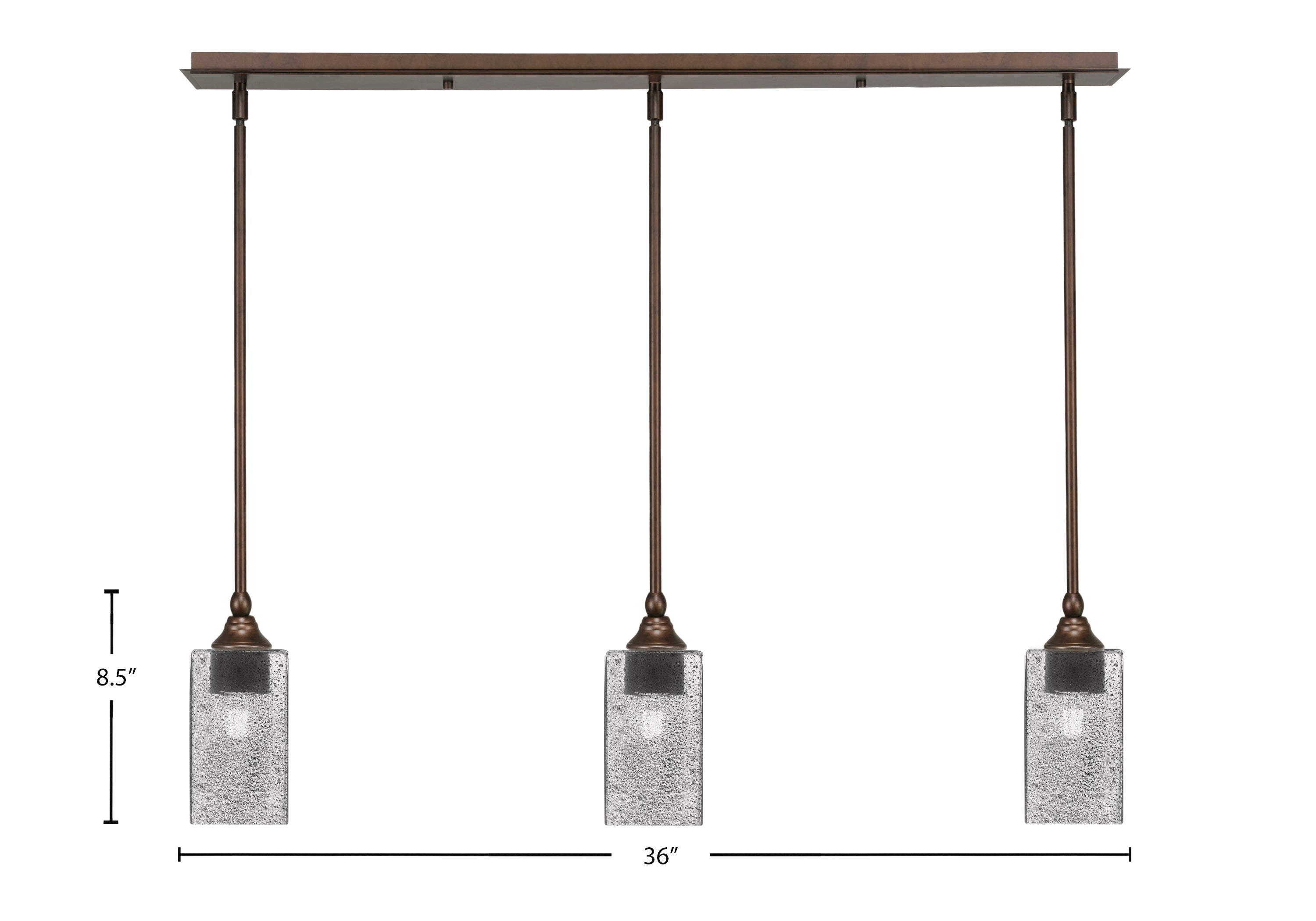 Stem Three Light Linear Pendalier in Bronze with Square Smoke Bubble Shade