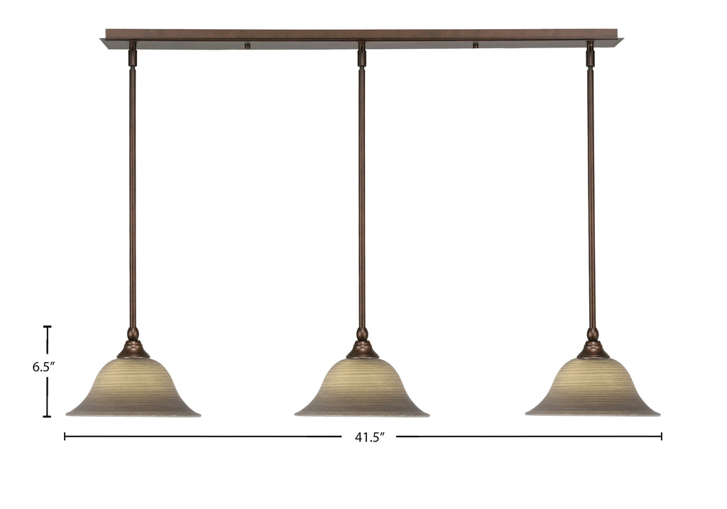 Any Three Light Linear Pendalier in Bronze with 10" Gray Linen Shade