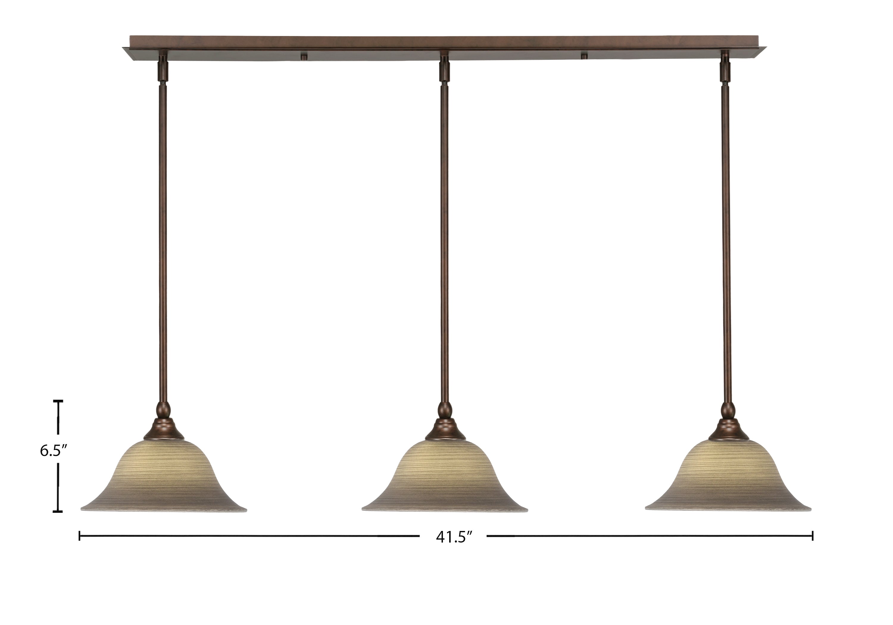 Any Three Light Linear Pendalier in Bronze with 10" Gray Linen Shade