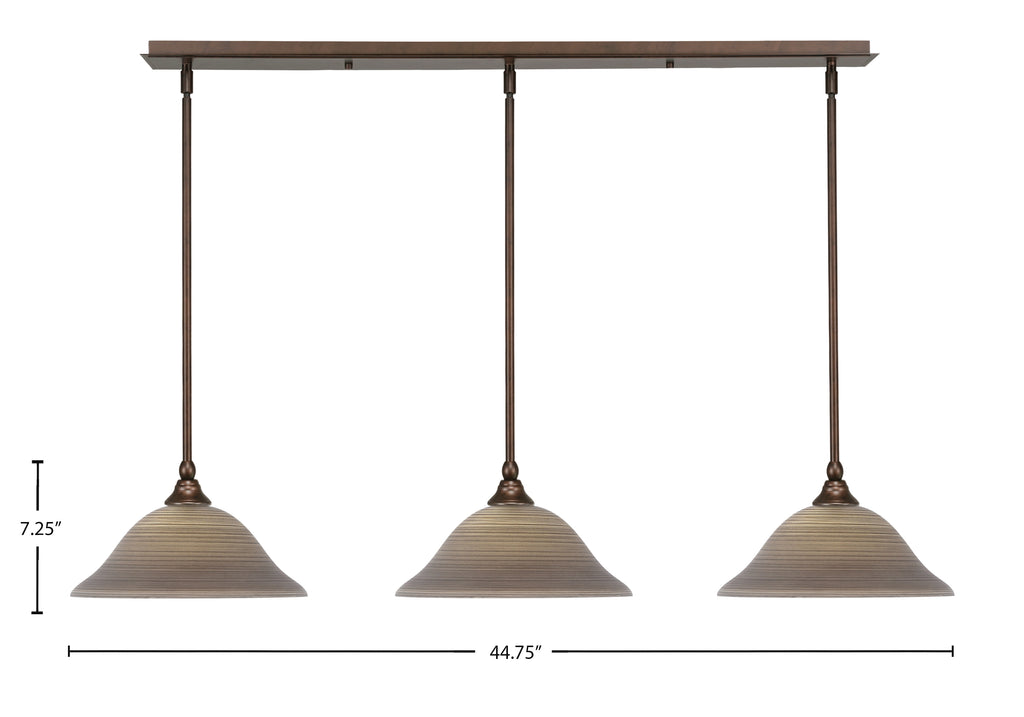 Any Three Light Linear Pendalier in Bronze with 12" Gray Linen Shade